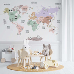 Custom Kids World Map for Toddlers Wall Mural Decals Posters Globe Wallpaper for Kids