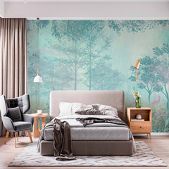 Custom Mist Forest Fresco Wall Mural Blue Nature Scene Wallpaper