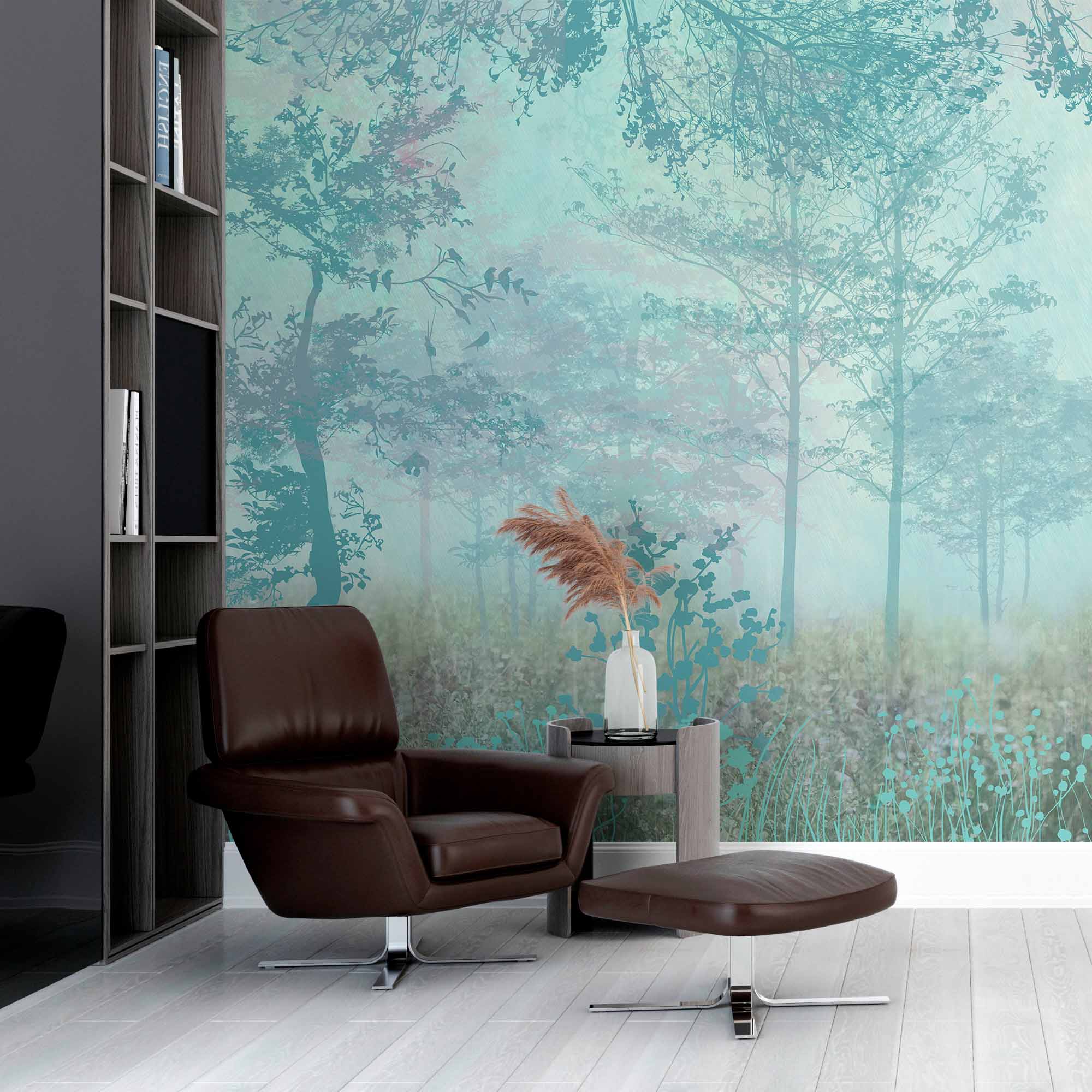 Mist Forest Fresco Wall Mural Blue Nature Scene Wallpaper