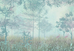 Custom Mist Forest Fresco Wall Mural Blue Nature Scene Wallpaper