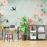 Vintage Pastel Floral and Bird Wall Mural Wallpaper