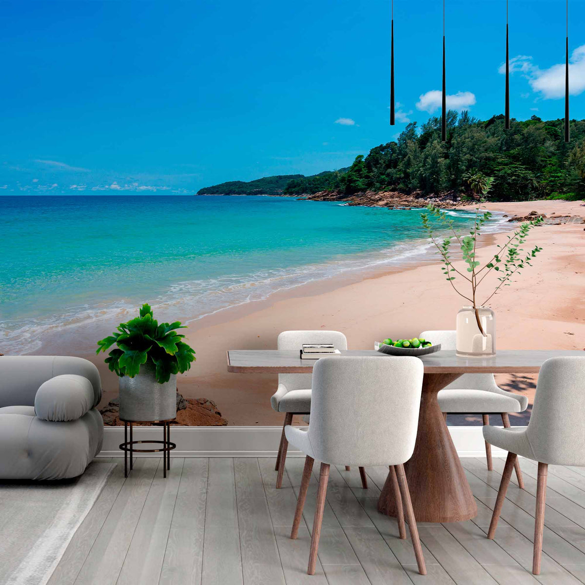 Custom Secluded Tropical Cove Beach Wall Mural Wallpaper