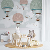 Custom Kids Wall Murals Large Hot Air Balloons Dots Clouds Aircrafts Wallpaper for Kids