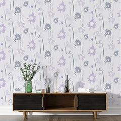Custom Purple and Gray Floral Watercolor Wallpaper for Walls