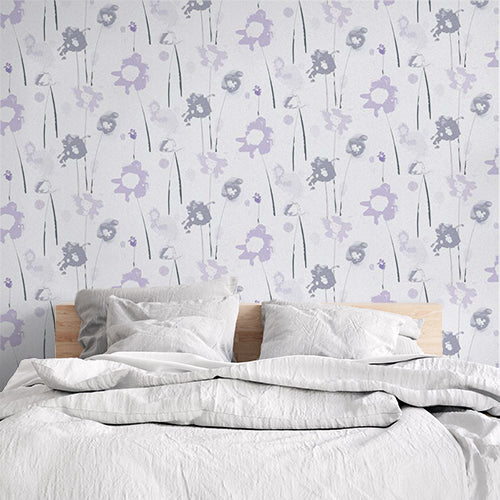 Purple and Gray Floral Watercolor Wallpaper for Walls