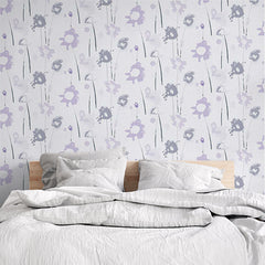 Custom Purple and Gray Floral Watercolor Wallpaper for Walls