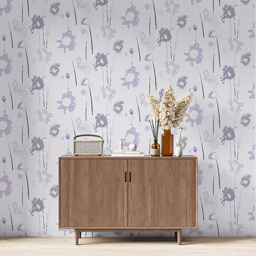 Purple and Gray Floral Watercolor Wallpaper for Walls