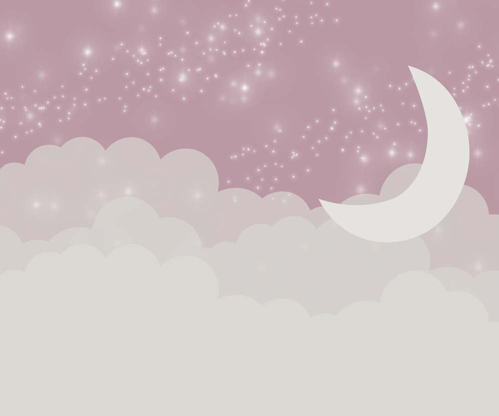 Rosa Mond, Wolken und funkelnde Sterne – Babyzimmer-Fototapete