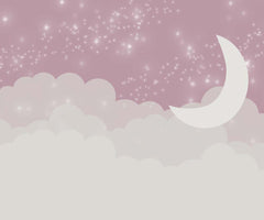 Custom Kids Wall Murals Pink Sky White Clouds Stars Moon Wallpaper for Kids