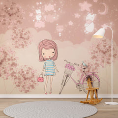 Custom Kids Wall Mural Pink Dandelion Stars Cute Unicorns Wallpaper for Girl