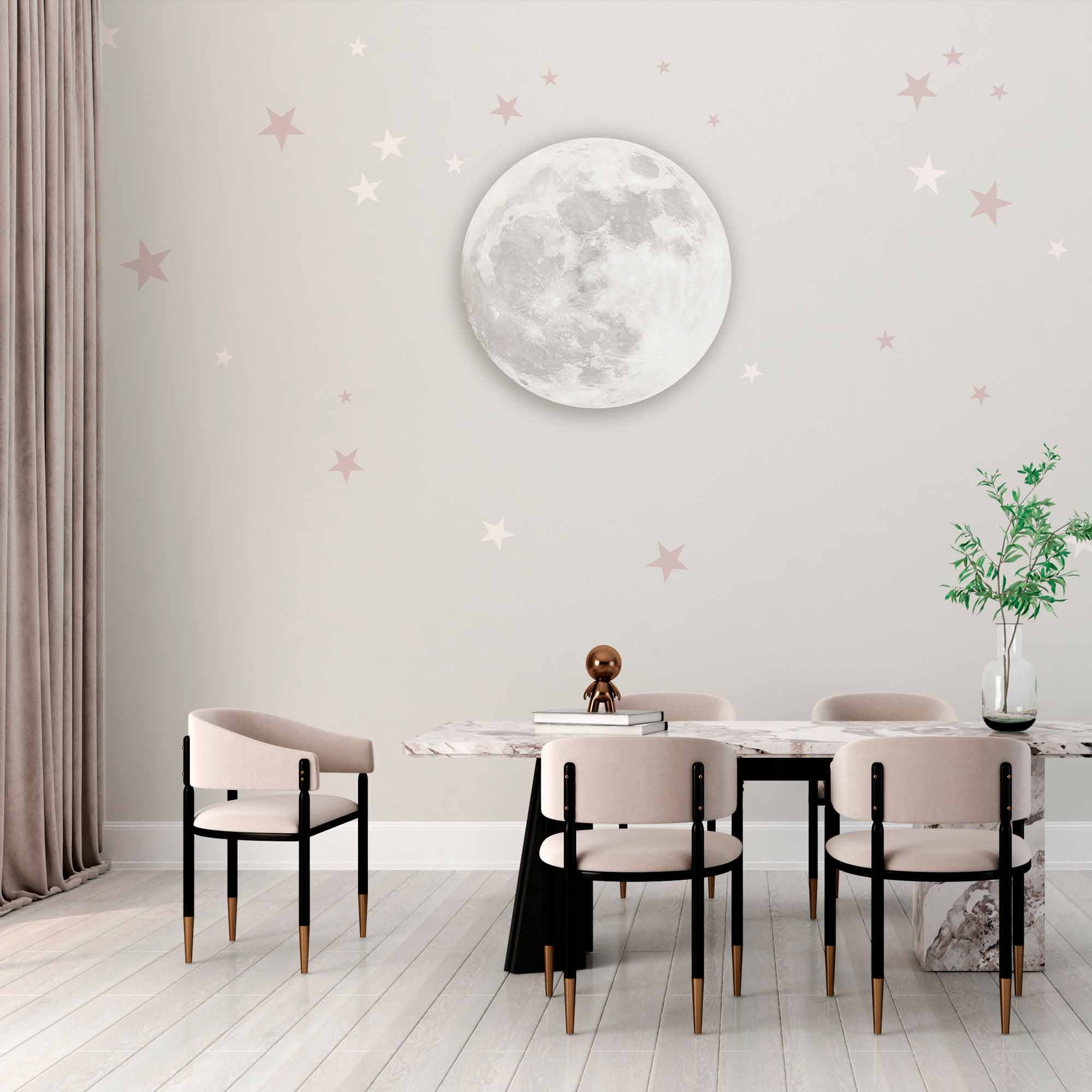 Soft Moon and Stars Wall Mural Wallpaper - Minimalist Design with Light Grey Background