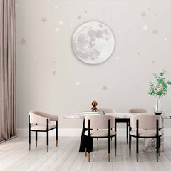 Custom Soft Moon and Stars Wall Mural Wallpaper - Minimalist Design with Light Grey Background