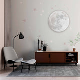 Soft Moon and Stars Wall Mural Wallpaper - Minimalist Design with Light Grey Background