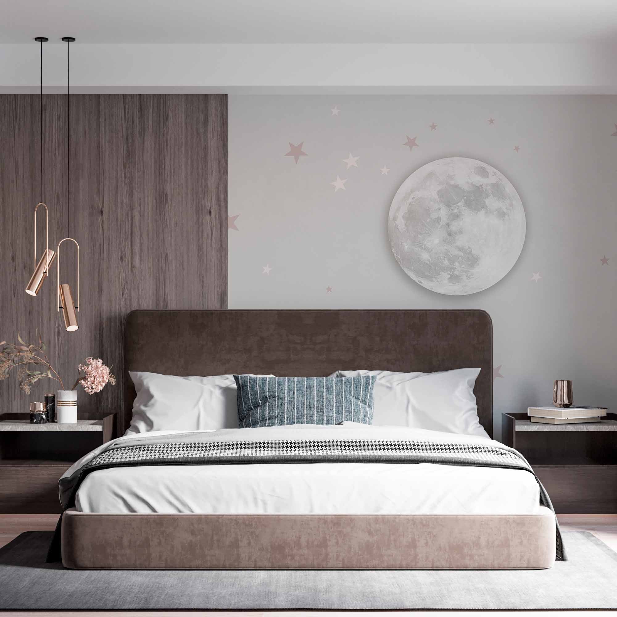 Soft Moon and Stars Wall Mural Wallpaper - Minimalist Design with Light Grey Background