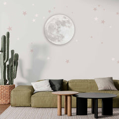 Custom Soft Moon and Stars Wall Mural Wallpaper - Minimalist Design with Light Grey Background