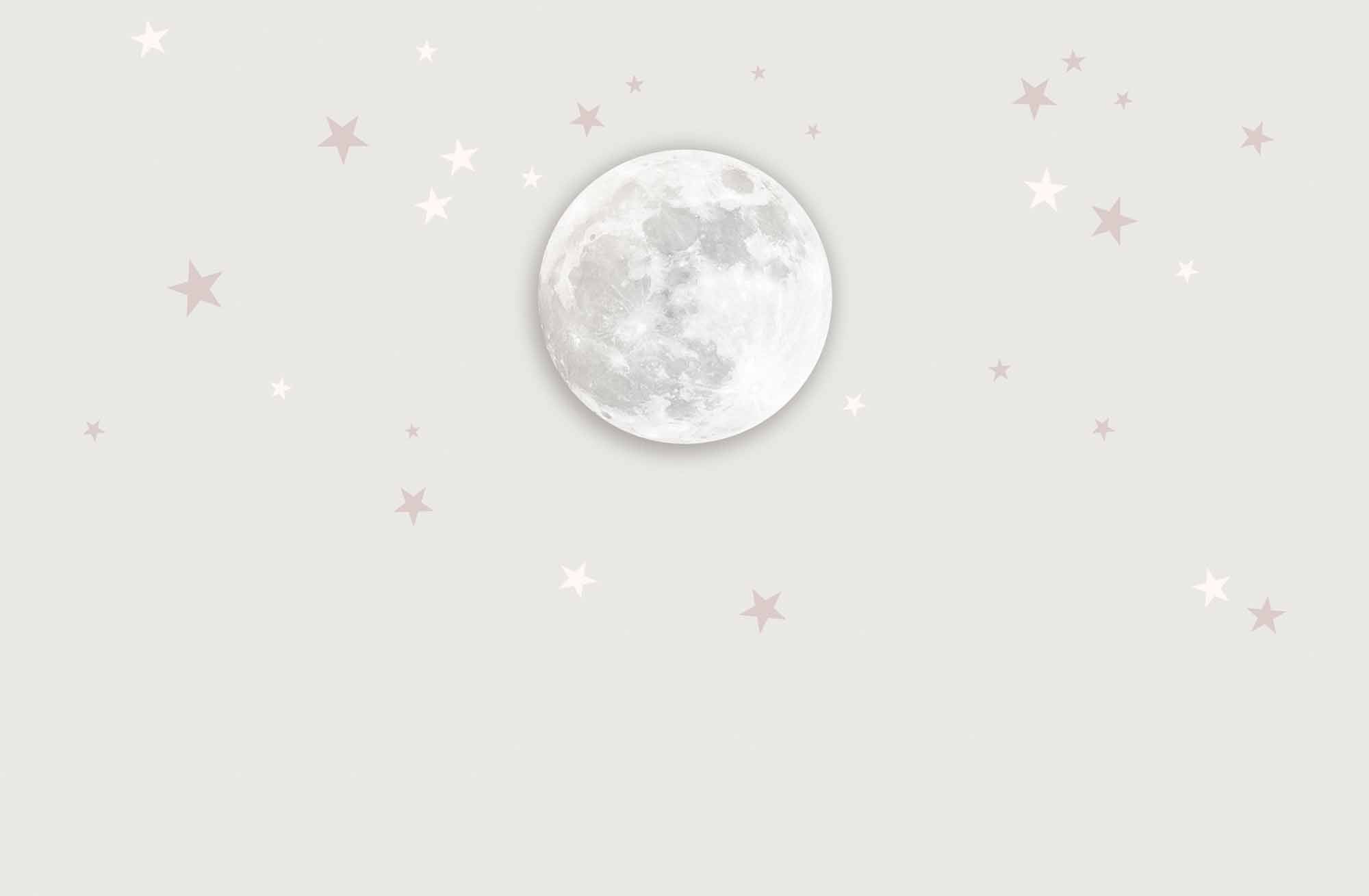 Soft Moon and Stars Wall Mural Wallpaper - Minimalist Design with Light Grey Background