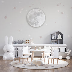 Custom Kids Wall Murals Full Moon Silver Sky Stars Wallpaper for Kids