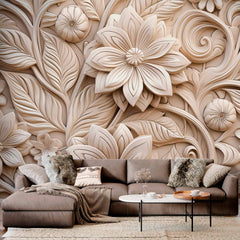 Custom Elegant Floral Sculpture Wallpaper