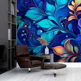 Bright Blue Floral Wall mural 3D Feathers Wallpaper