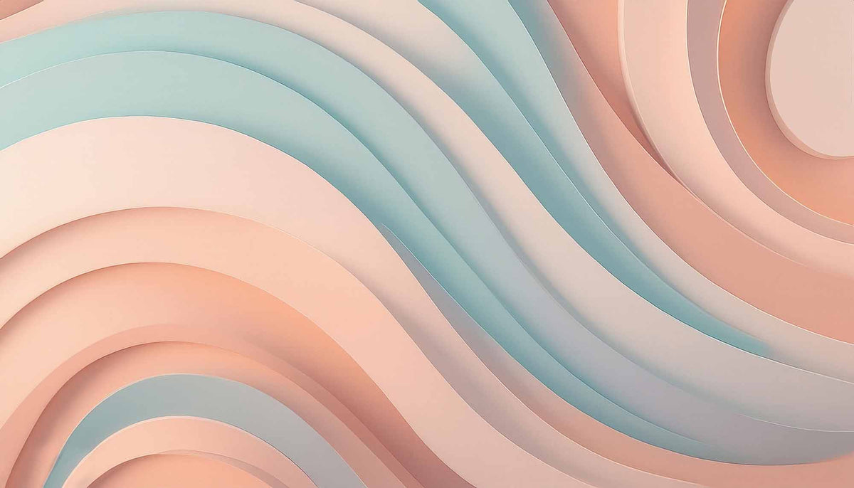 Papier peint panoramique vagues de papier superposées pêche pastel et bleu canard