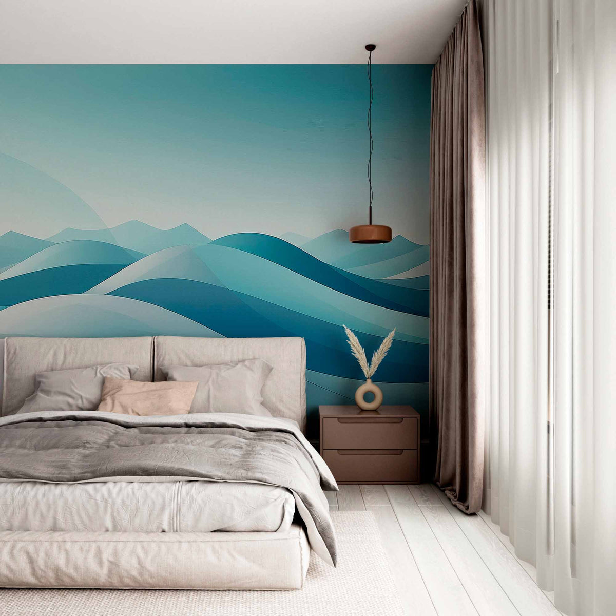 Tranquil Horizons Blue Gradient Wall Mural