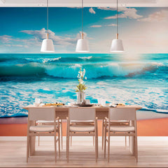 Custom Sunlit Ocean Shore Wallpaper