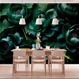 Large 3D Flowers Dark Green Wall Mural Floral Wallpaper