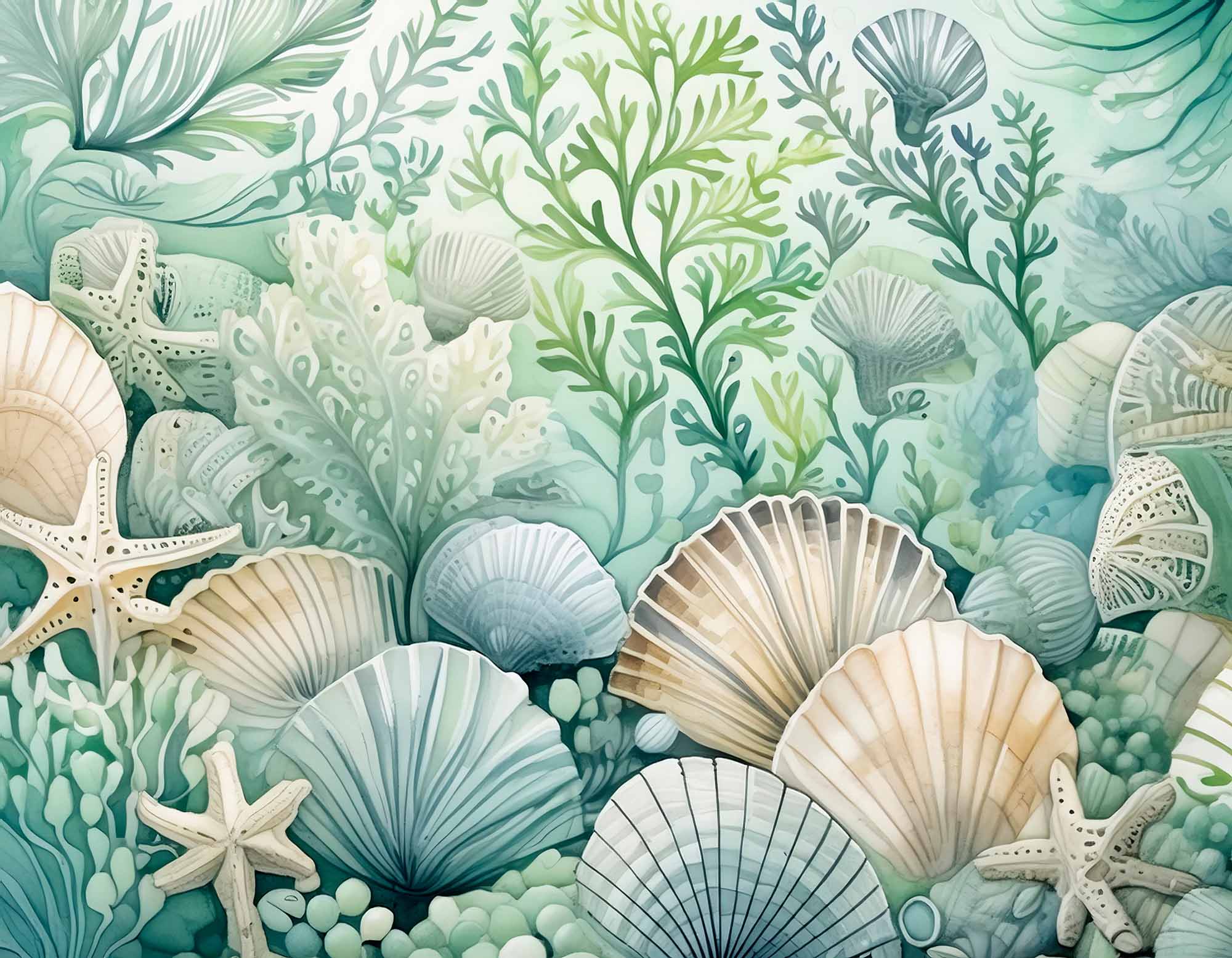 Underwater Shells and Starfish Wallpaper