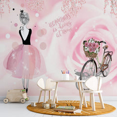 Custom Kids Wall Mural Happiness is being at Home Pink Rose Wallpaper for Girl