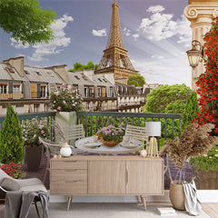 Custom Eiffel Tower Balcony View Wallpaper Cityscape Wall Mural