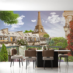 Custom Eiffel Tower Balcony View Wallpaper Cityscape Wall Mural