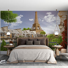 Custom Eiffel Tower Balcony View Wallpaper Cityscape Wall Mural