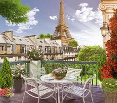 Custom Eiffel Tower Balcony View Wallpaper Cityscape Wall Mural