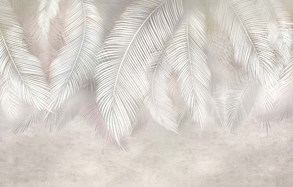 Papier peint plumes neutres – Papier peint panoramique palmes beige doux style bohème