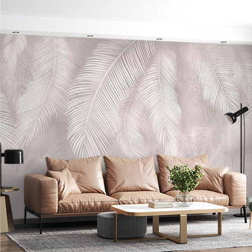 Light Feathers Beige Wallpaper Abstract Wall Mural Peel and Stick