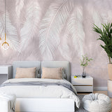 Light Feathers Beige Wallpaper Abstract Wall Mural Peel and Stick