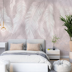 Custom Light Feathers Beige Wallpaper Abstract Wall Mural Peel and Stick