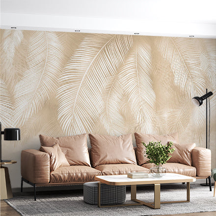 Light Feathers Golden Wallpaper Abstract Wall Mural Peel and Stick