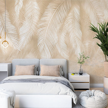 Light Feathers Golden Wallpaper Abstract Wall Mural Peel and Stick