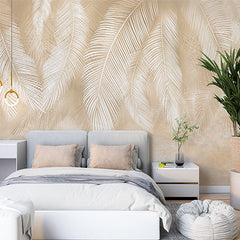 Custom Light Feathers Golden Wallpaper Abstract Wall Mural Peel and Stick