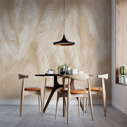 Light Feathers Golden Wallpaper Abstract Wall Mural Peel and Stick