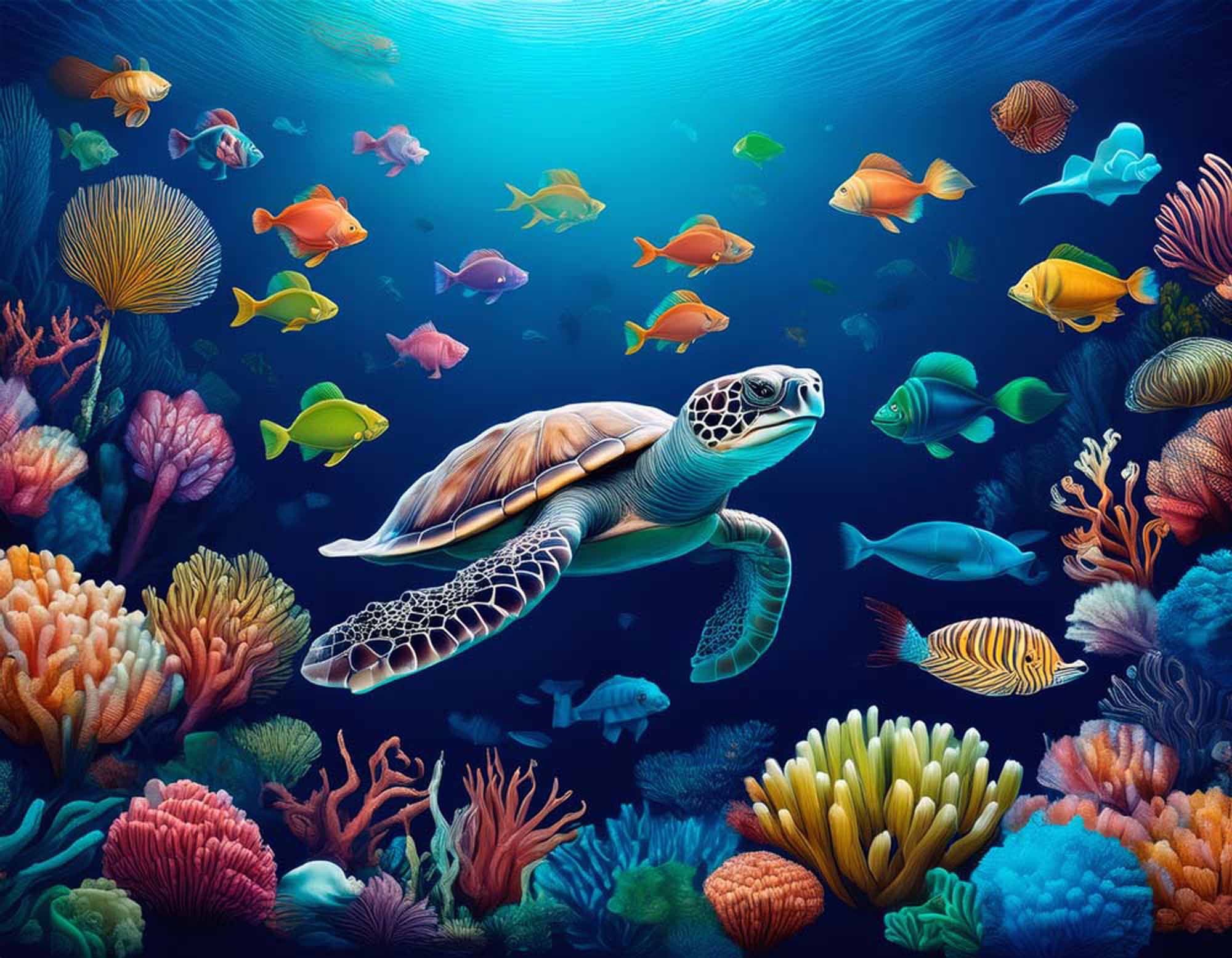 Turtle and Fish Paradise Wallpaper