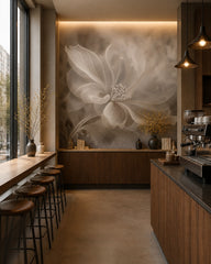 Ethereal flower wallpaper in a specialty coffee shop.