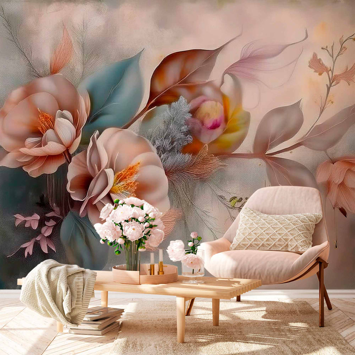 Custom Vintage Elegance Floral Wallpaper