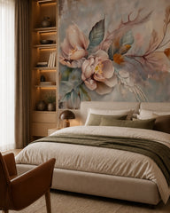 Dreamy petals wallpaper in a designer bedroom.