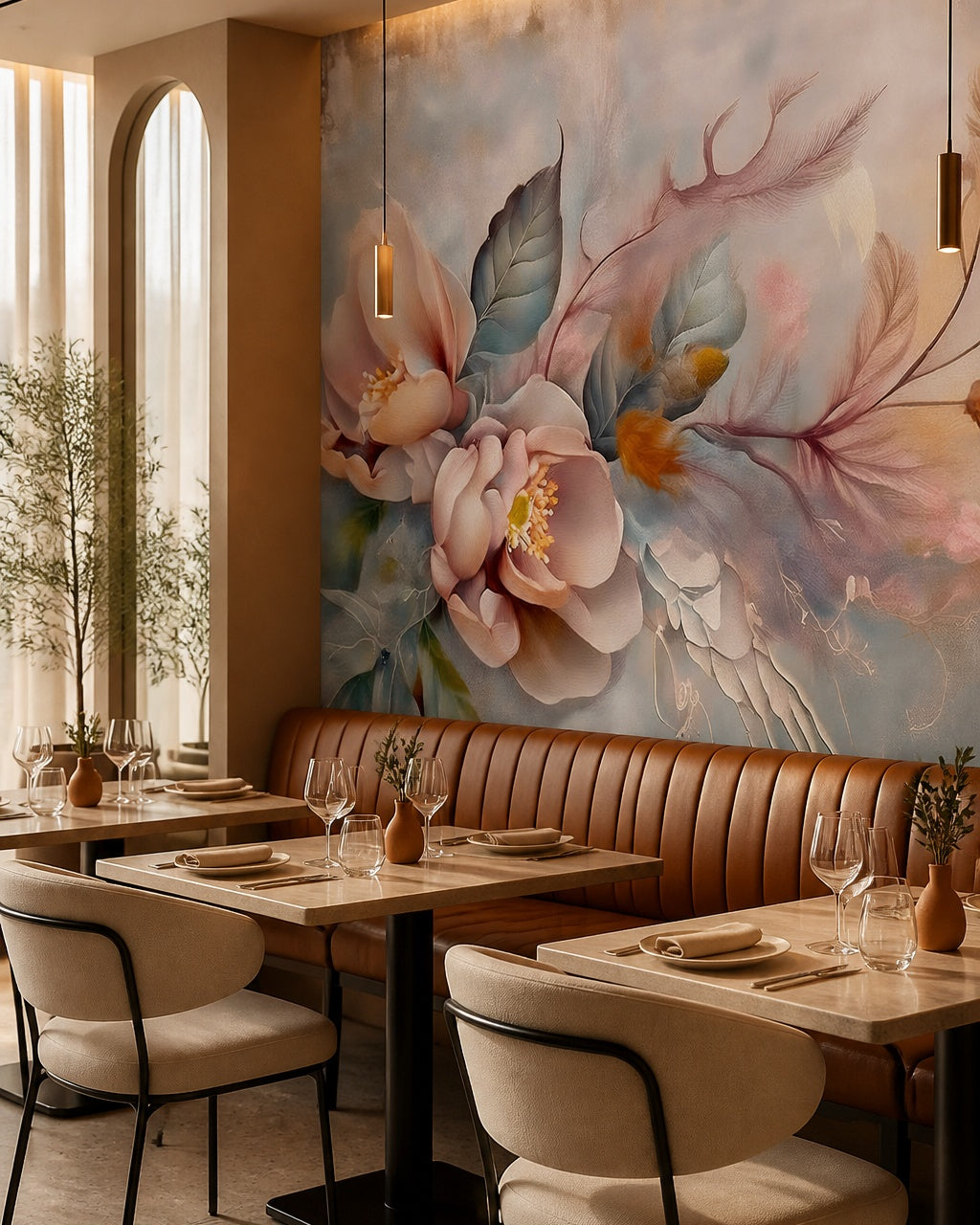 Dreamy petals wallpaper in a restaurant.