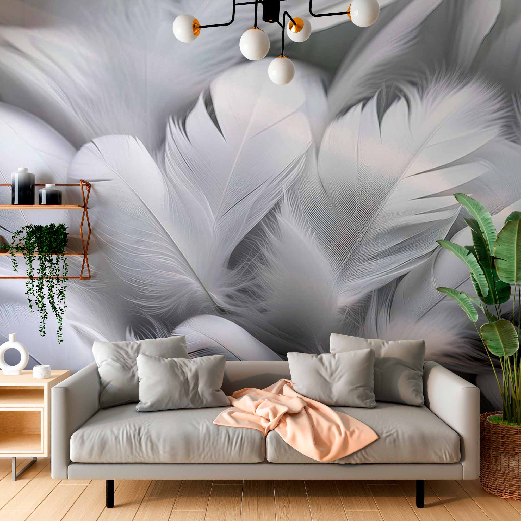 White Feathers 3D Wall Mural Wallpaper