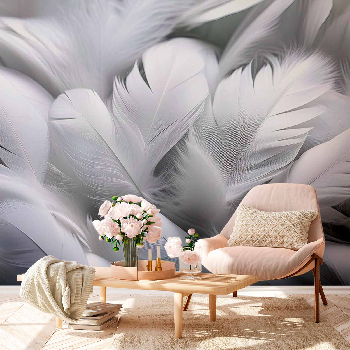 Custom White Feathers 3D Wall Mural Wallpaper