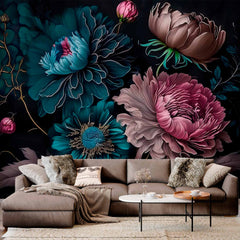 Custom Glamorous Floral Night Wallpaper