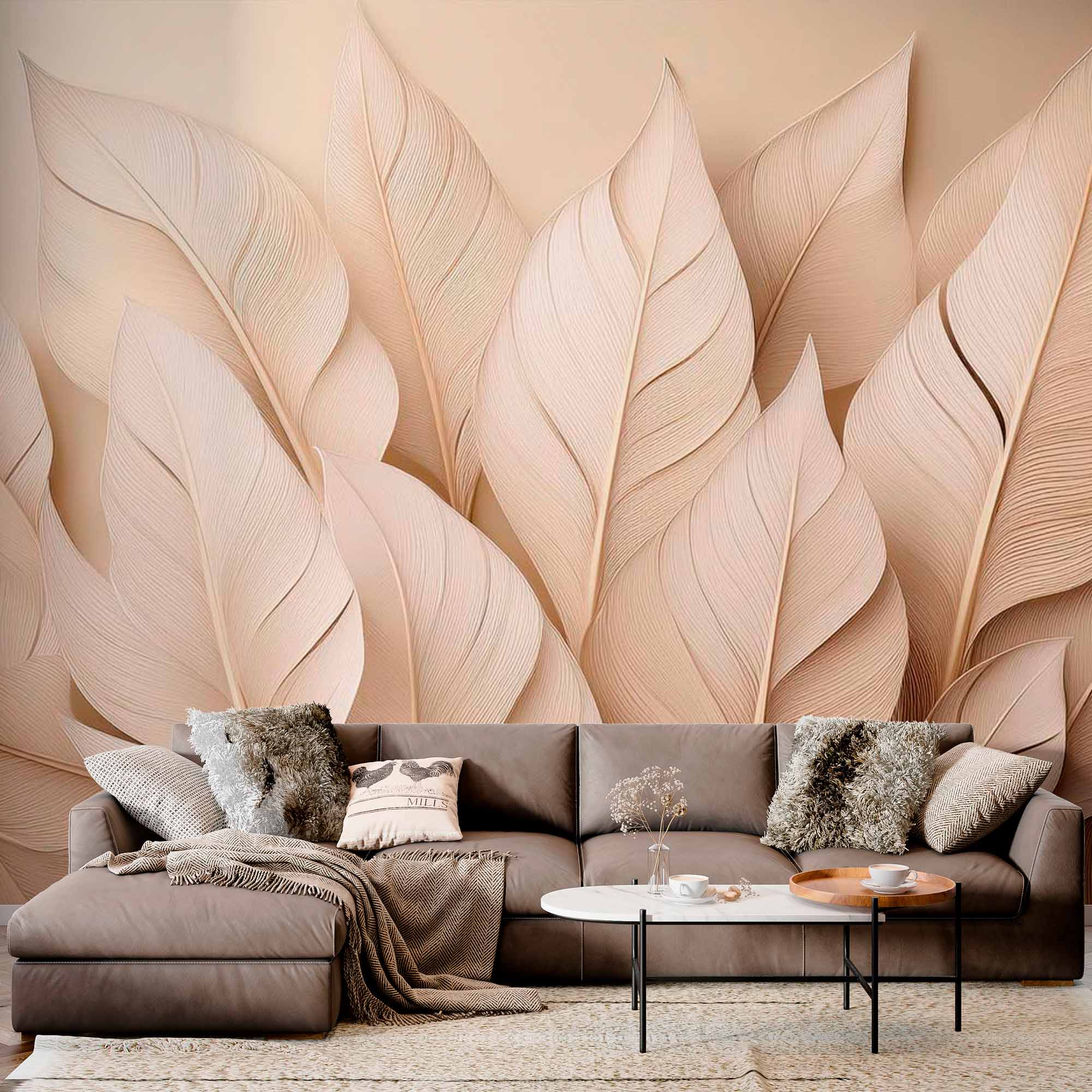 Large Beige Feathers 3D Wall Mural Wallpaper